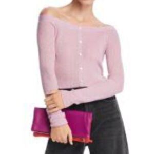 Frame Denim Lavender Off The Shoulder Ribbed Button Detail Cardigan Size M NWT